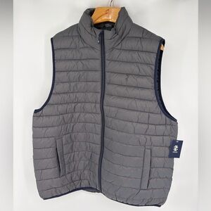 NWT IZOD Men’s Vest Puffer Gray XL Iron Gate Zip Navy Pockets